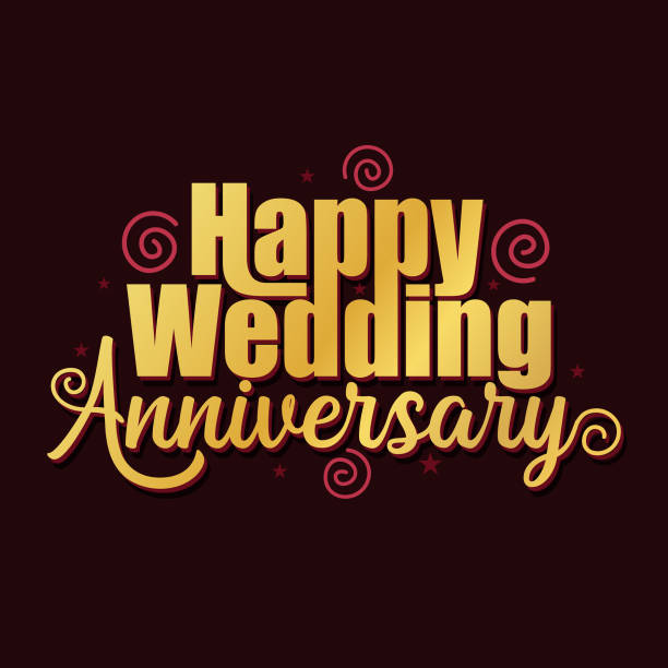 istock Happy weeding Anniversary gold color lettering greeting card template design. Marriage anniversary celebration poster, banner. Anniversary logo. 2181544671