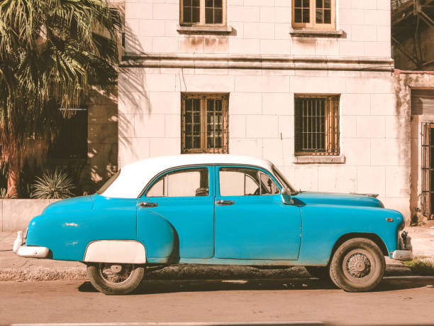 istock Vintage blue colored car parked in Cuba 2181549936