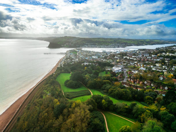 Aerial view of seafront and residential architecture in Teignmouth, Devon
