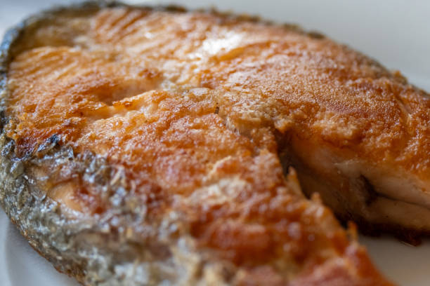 fresh Norwegian salmon on a rotating background
