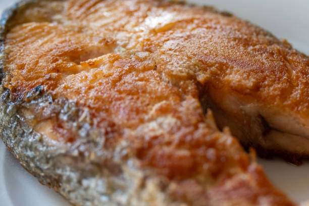 fresh Norwegian salmon on a rotating background