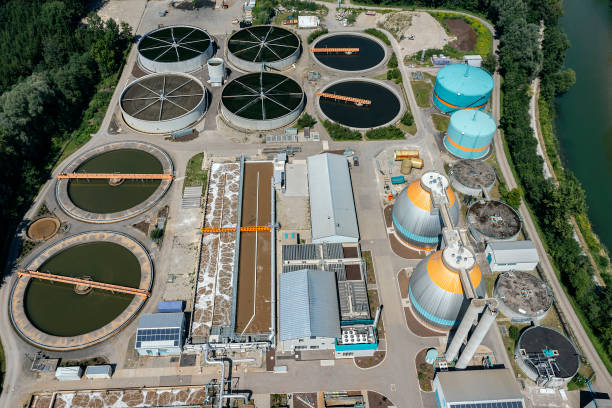 istock Sewage treatment plant from above 2181561232