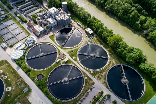 istock Sewage treatment plant on the river 2181561529