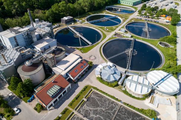 istock Sewage treatment plant, aerial view 2181562265