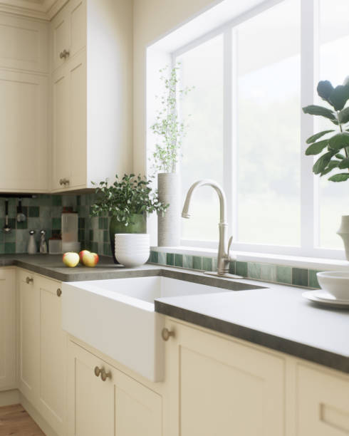 istock This is a stylish and modern kitchen, decorated with beautiful green accents and an open layout 2181564224