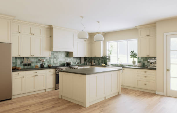 istock This is a stylish and modern kitchen, decorated with beautiful green accents and an open layout 2181564797