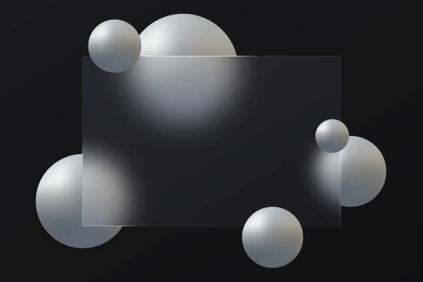 istock Website landing page template in glass morphism style. Frosted glass partition with floating spheres 2181566536