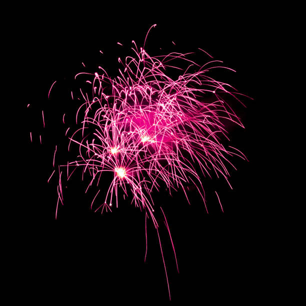 Colorful celebration fireworks isolated on a black sky background.