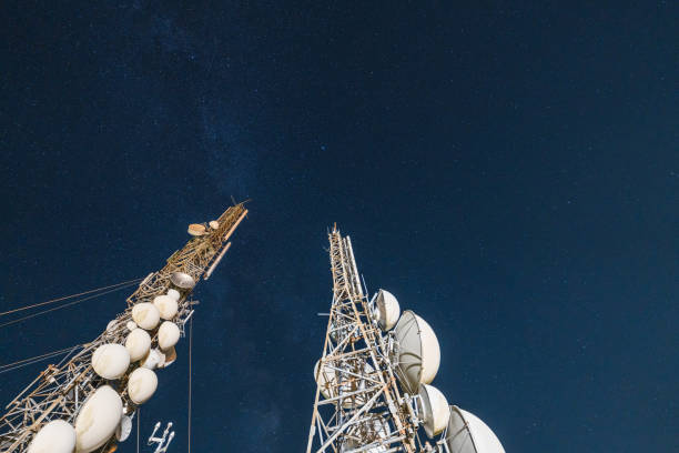 istock Telecommunication towers reaching for the starry night sky 2181570356
