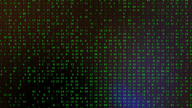 cyber symmetry: entschlüsselung der zukunft mit kryptographischen mustern, blockchain-algorithmen und steganografischem metaverse in einer binären chiffrematrix. ki-programmiersprache - hauptbuch stock-grafiken, -clipart, -cartoons und -symbole