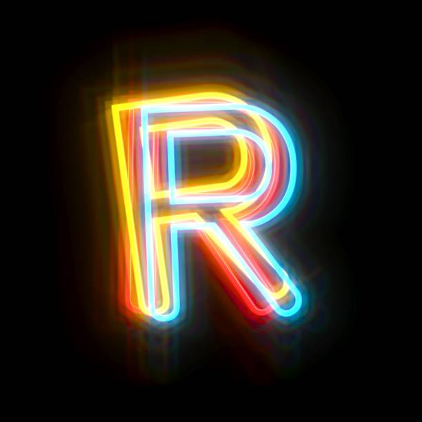 istock Three colors neon font Letter R 3D 2181575535