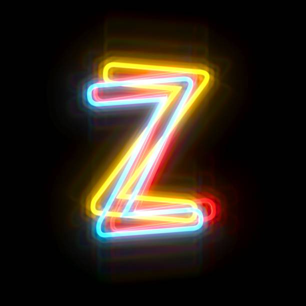 Three colors neon font Letter Z 3D