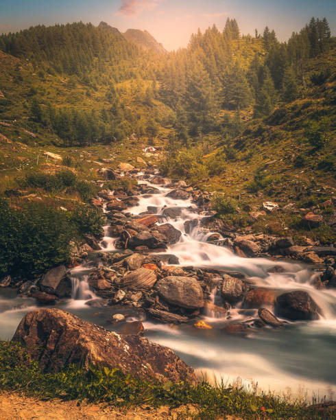 Waterfall and torrential downpour after heavy rain in the Romanian mountains