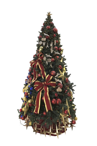 istock green Christmas tree decorated with christmas decorations isolated on white background 2181583789