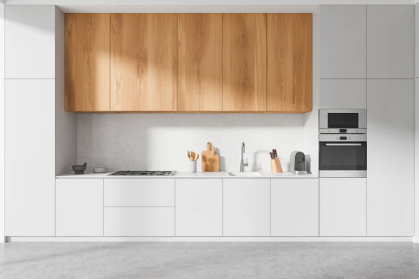 istock Elegant home kitchen interior with cooking cabinet and kitchenware 2181593369