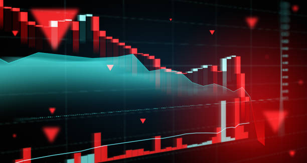 istock Forex crisis, stock market data with bar chart and lines falling 2181593951