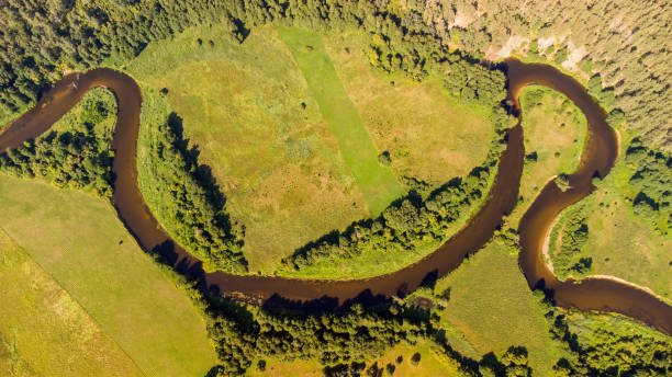 istock Lithuanian river Merkys and its loop. View from above. Merkys loop exposure. Omega symbol 2181599711