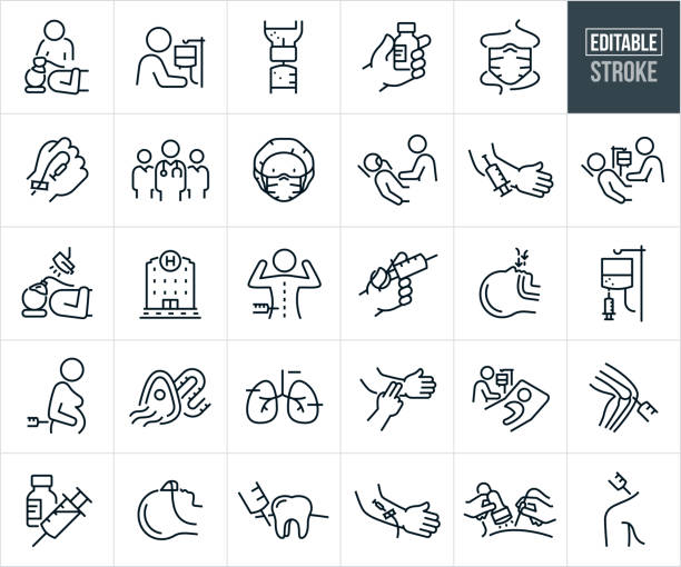 kuvapankkikuvitukset aiheesta anestesian ohut viivakuvakkeet - muokattava viiva - kirurgiset maskeihin