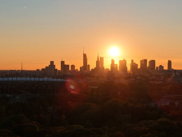 istock Warsaw Skyline at Sunset – Wide Aerial View 2181600406