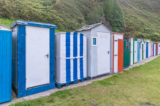 istock Colorful huts on a beach in Luarca, Spain 2181613796