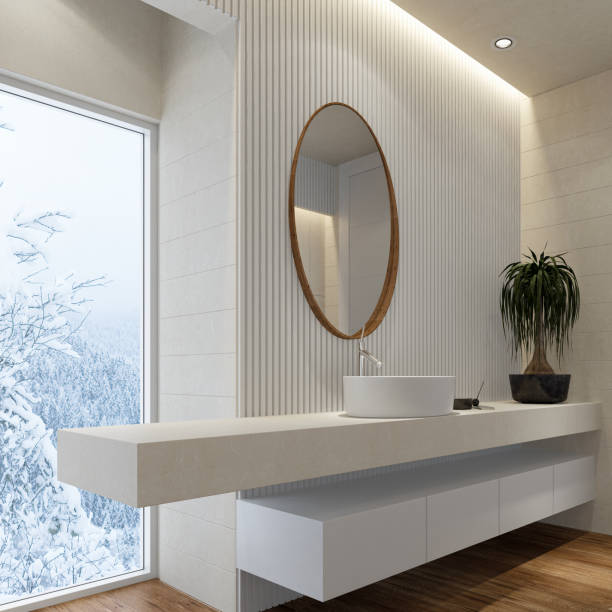 istock Modern minimalist Scandinavian bathroom 2181615643