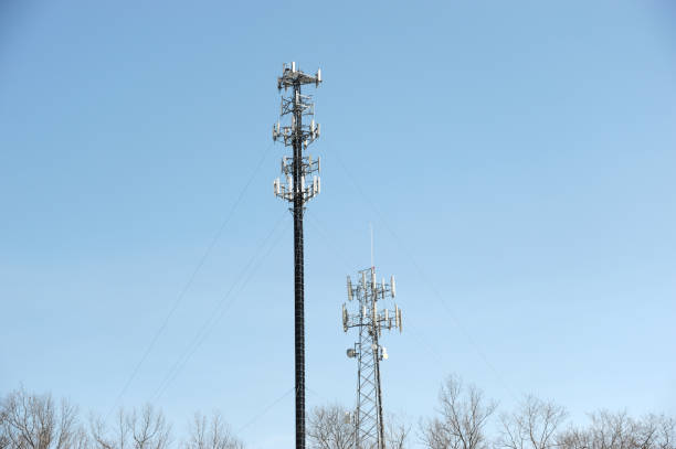 antenna on communication towers in sunny day