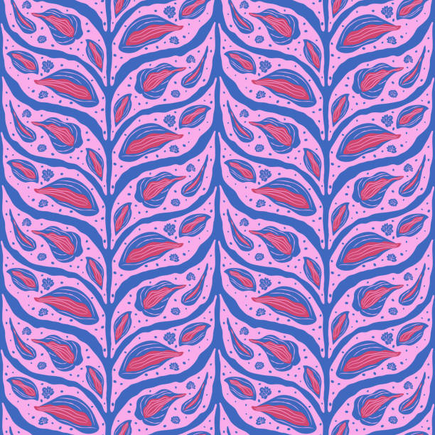 Leaves braided seamless pattern. Hosta plant vibrant endless background. Vector hand drawn illustration. Leaves braided seamless pattern. Hosta plant vibrant endless background. Vector hand drawn flat illustration. hosta plants pics stock illustrations