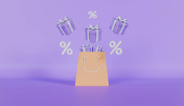 istock A package with flying gifts and interest down on a purple color background 2181629146