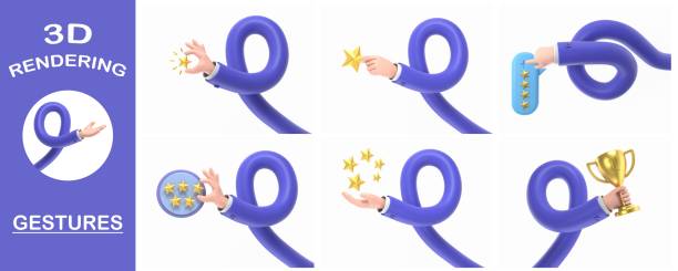 istock 3d rendering gestures Collection,Cartoon Gesture Icon Mockup.Star rating. Businessman holding a gold star in hand,to give five. Evaluation system. Positive review. Quality work.long arms concept. 2181632396