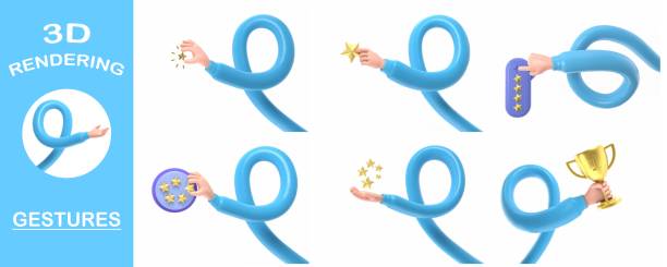 istock 3d rendering gestures Collection,Cartoon Gesture Icon Mockup.Star rating. Businessman holding a gold star in hand,to give five. Evaluation system. Positive review. Quality work.long arms concept. 2181632606