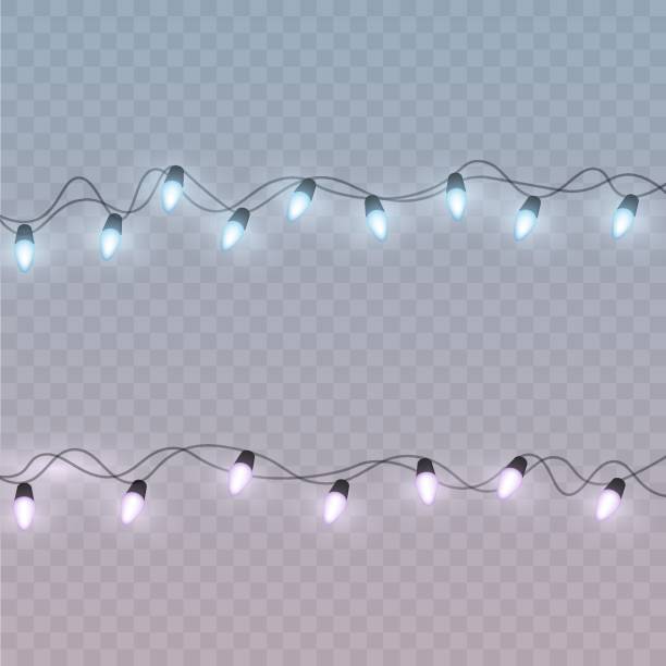 istock Christmas bright lights, garlands isolated on transparent background. Set of Christmas glowing bulbs with glitter 2181636146