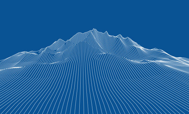 ilustrații de stoc cu fundal albastru 3d munte wireframe linie - topografie