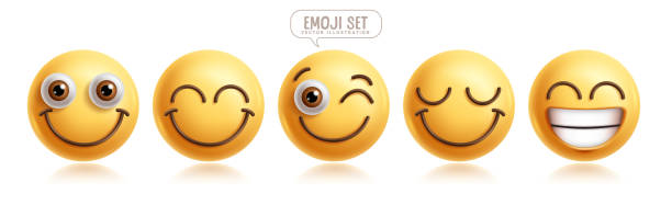 istock Emoji happy emoticon characters vector set. Emojis 3d character in happy, smile, funny, enjoy and smiling facial expressions 2181640943