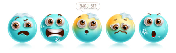 istock Emoji cold 3d emoticon characters vector set. Emoticons character with frozen, freeze, chilled, sad, shocked, frost and surprise facial expressions 2181641247