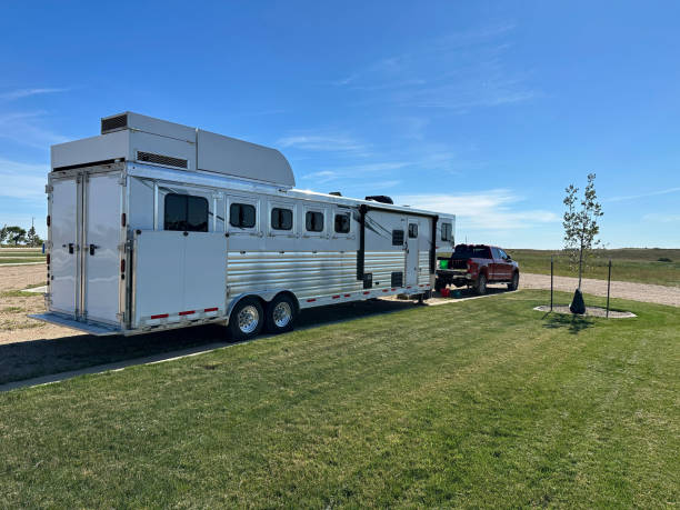 istock Pickup and Horse Trailer at camping spot 2181642508