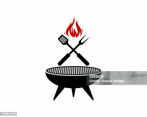 Fire Grill Graphics Grill Tool And Fire Flame Vector Illustration Logo Stock Illustration ...