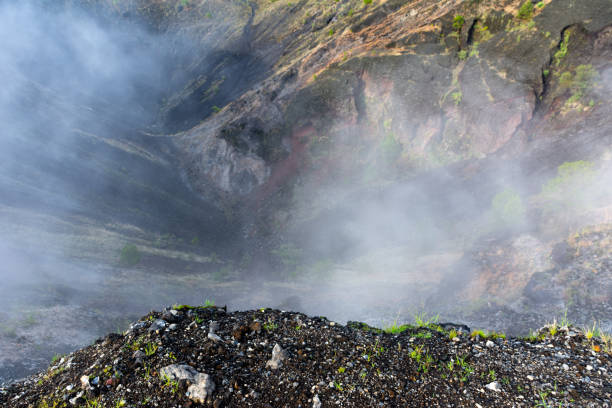 View of the interior of the paricutin volcano's crater from the edge of the summit.
