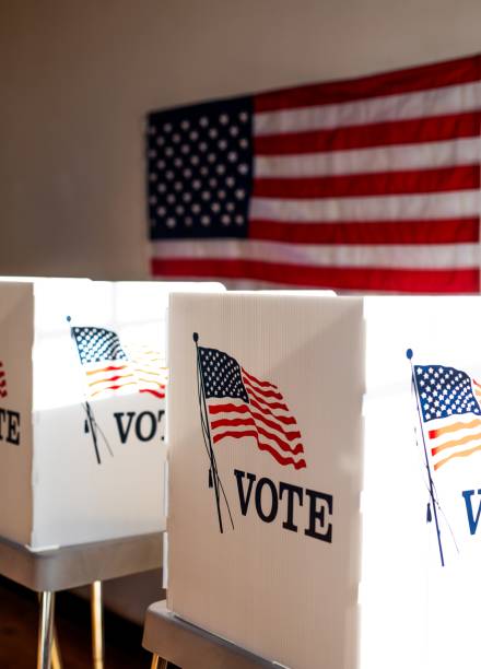istock Voting booths with American flag. 2181646582