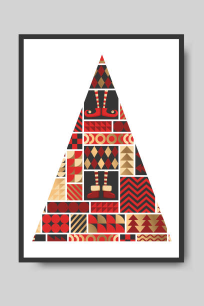 istock Merry Christmas vector illustration frame with bauhaus Christmas tree and abstract geometric shapes background. Modern flat design template for poster print, banner, greeting card 2181647071