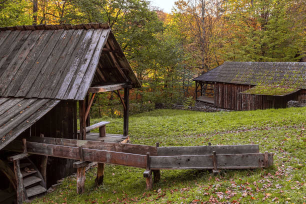 Autumn in the village, wooden house