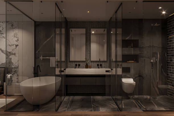 istock Luxury Contemporary Bathroom with Freestanding Tub and Double Vanity 2181661285