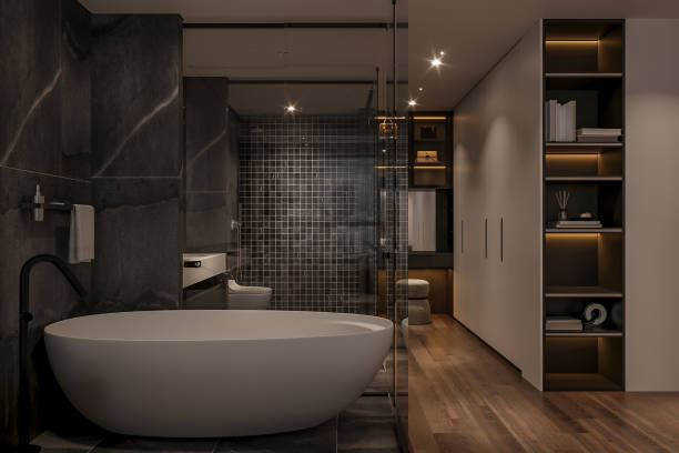 istock Luxury Modern Bathroom with Freestanding Tub and Elegant Design 2181661290