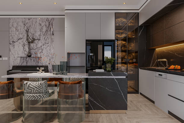 istock Luxury Modern Kitchen with Marble Countertops and Sleek Design 2181661295