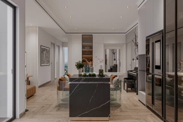 istock Modern Open-Concept Kitchen and Dining Area with Elegant Marble Island 2181661468