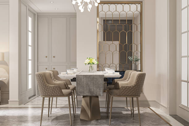 istock Elegant Dining Room with Modern Chairs and Decorative Wall Mirror 2181661738