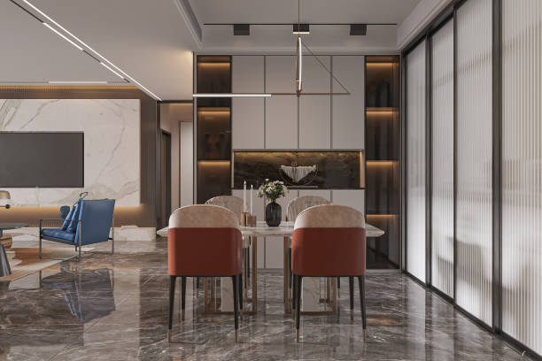 istock Modern Luxury Dining Room with Marble Floor and Contemporary Design 2181661783