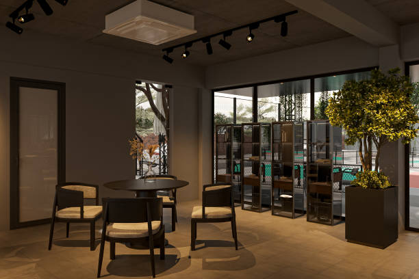 istock Modern Indoor Lounge with Glass Windows and Cozy Seating 2181662001