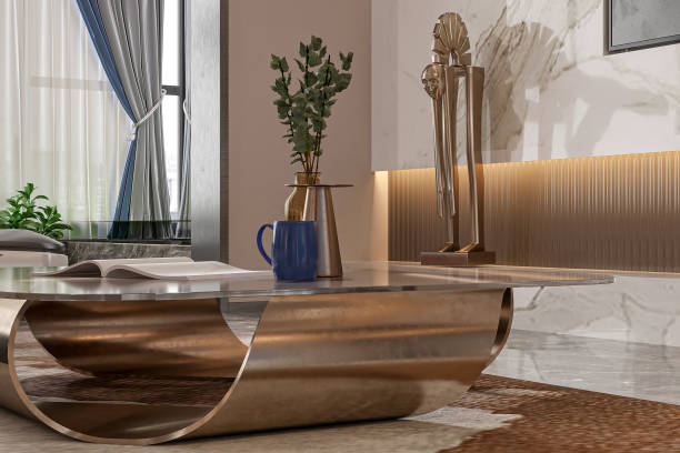 istock Modern Coffee Table with Artistic Sculpture and Cozy Living Room Decor 2181662914