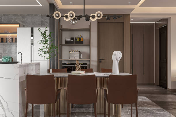 istock Modern Dining Room with Minimalist Decor and Elegant Lighting 2181662917
