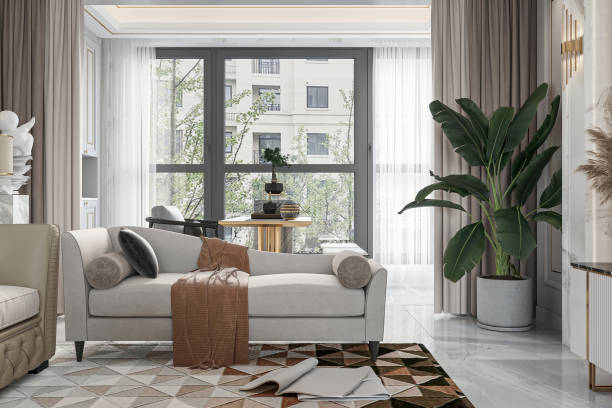istock Modern Living Room with Cozy Sofa and Large Window Offering Natural Light 2181662928